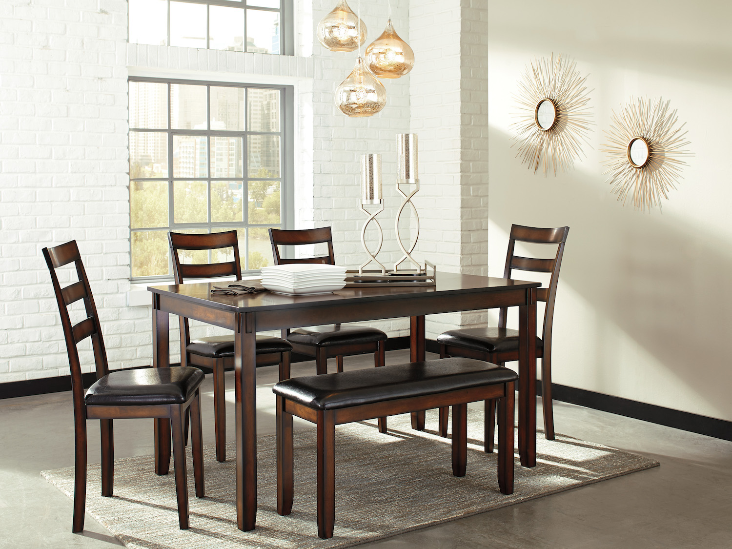 Ashley Coviar 6 PC Dining Room Set in Burnished Brown Finish.