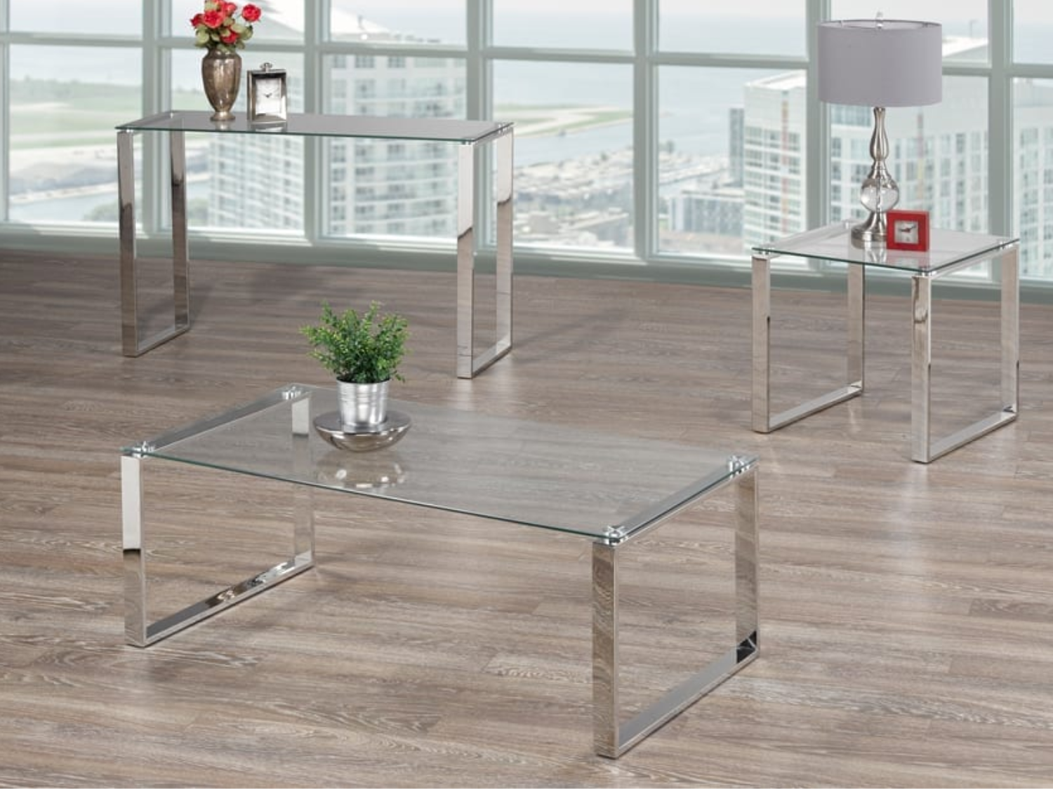 Alice Glass Coffee Table in Chrome Finish