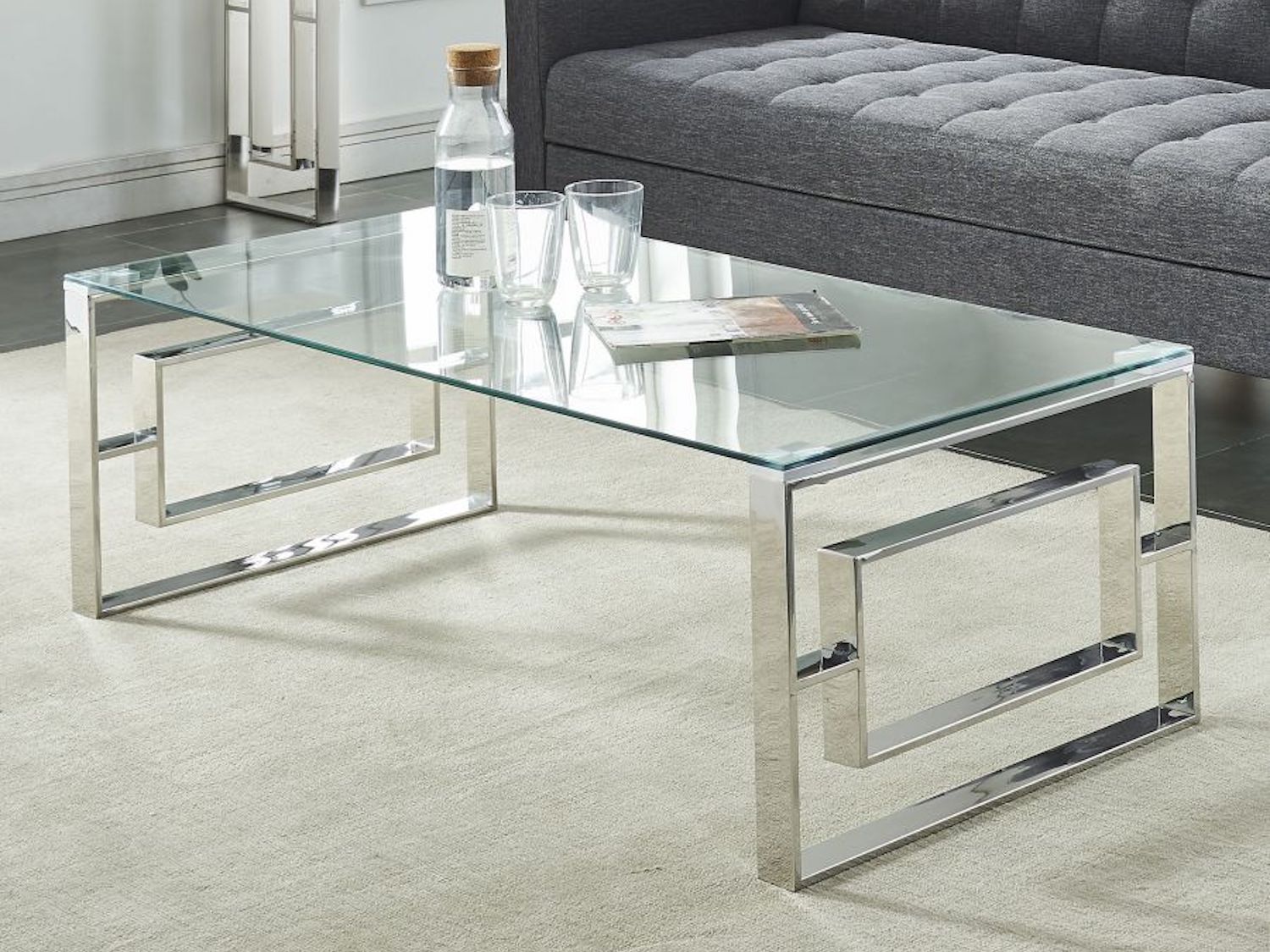Eros Glass Top Coffee Table in Silver