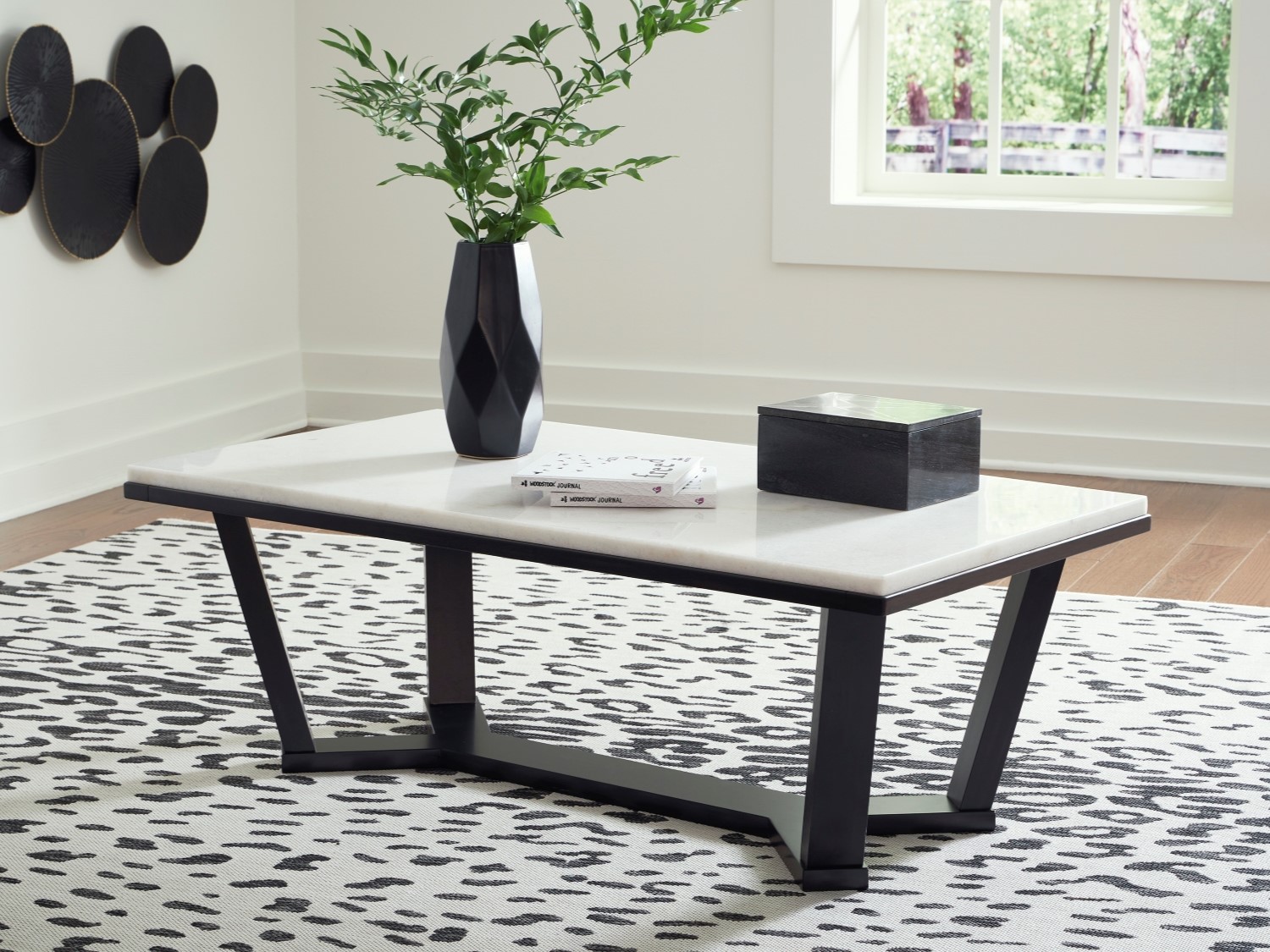 Fostead White Marble Rectangular Coffee Table By Ashley