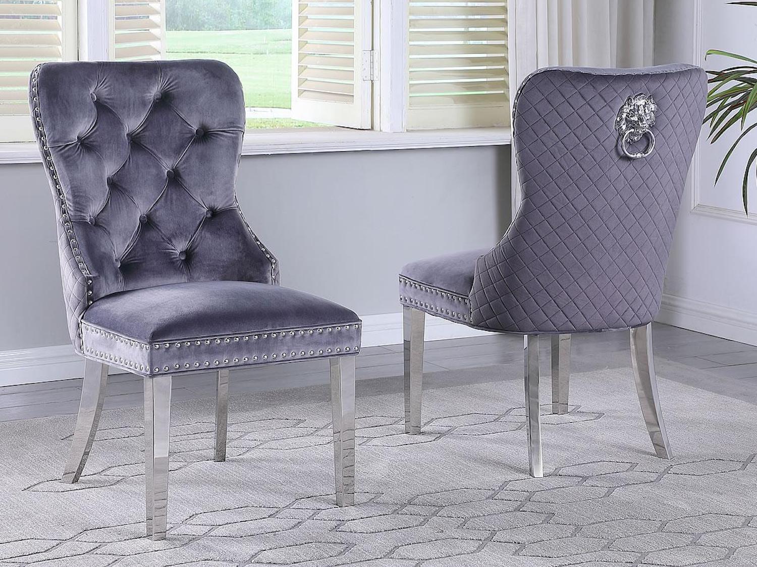 2 PC Kyra Grey Velvet Chair Set of Two