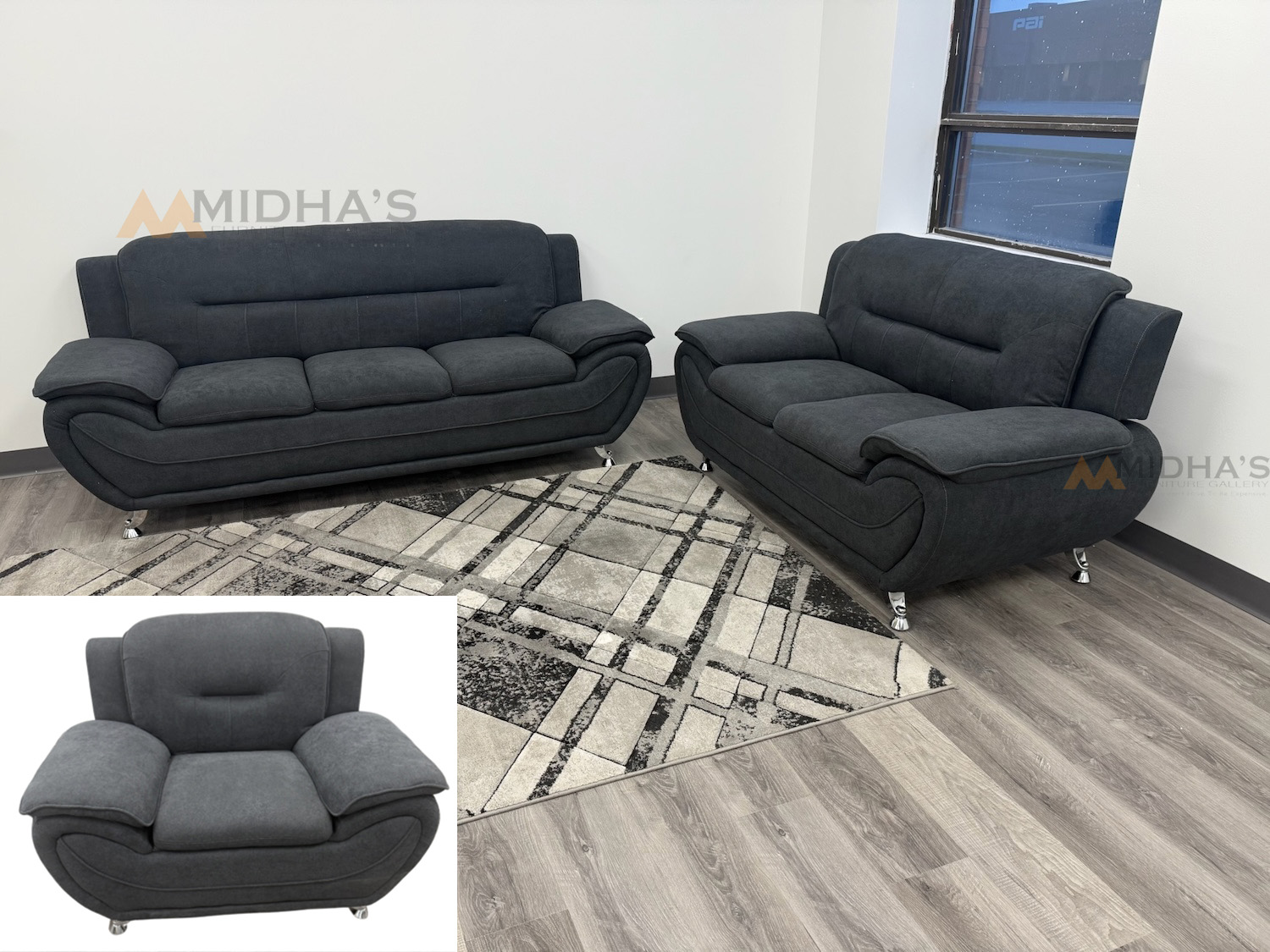 3 PC Speed Grey Fabric Sofa Set