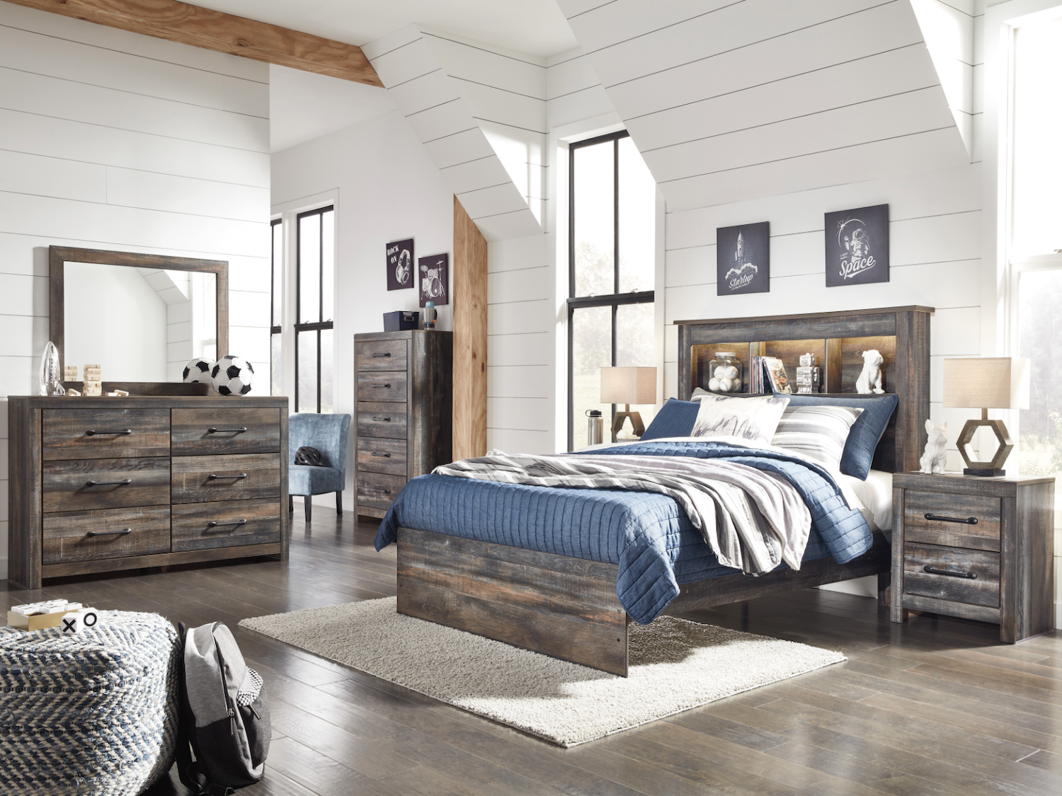 Drystan Full Size Bookcase Bed 6 PC Set