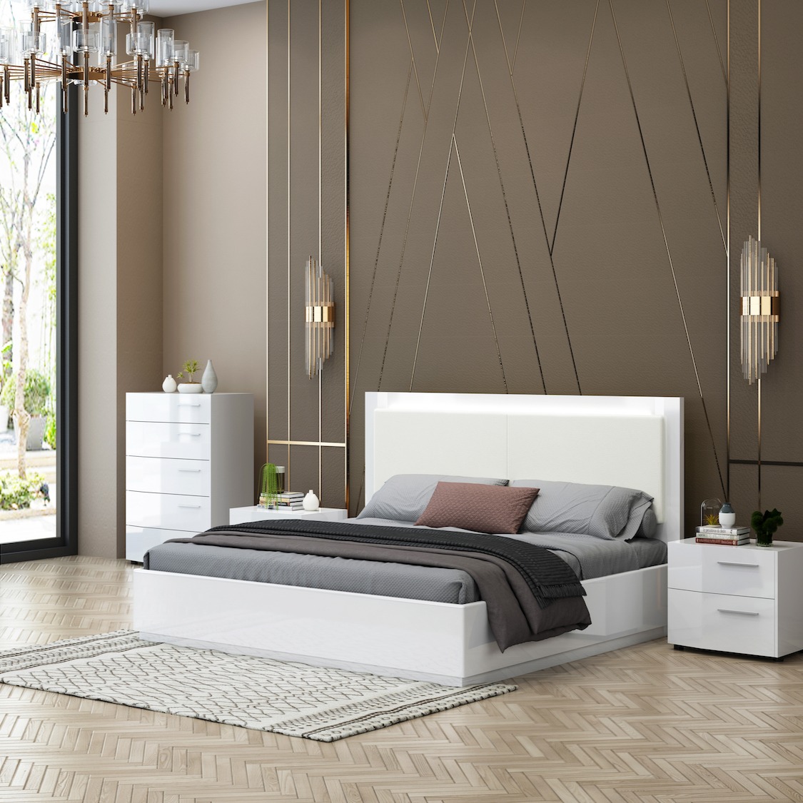 Jason 6 PC King Size White Lacquer Bedroom Set