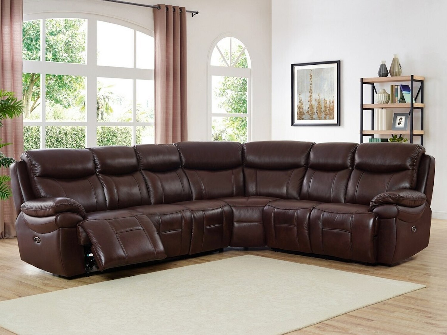 Amax Leather Summerlands II Power Recliner Sectional in Brown Top Grain Leather