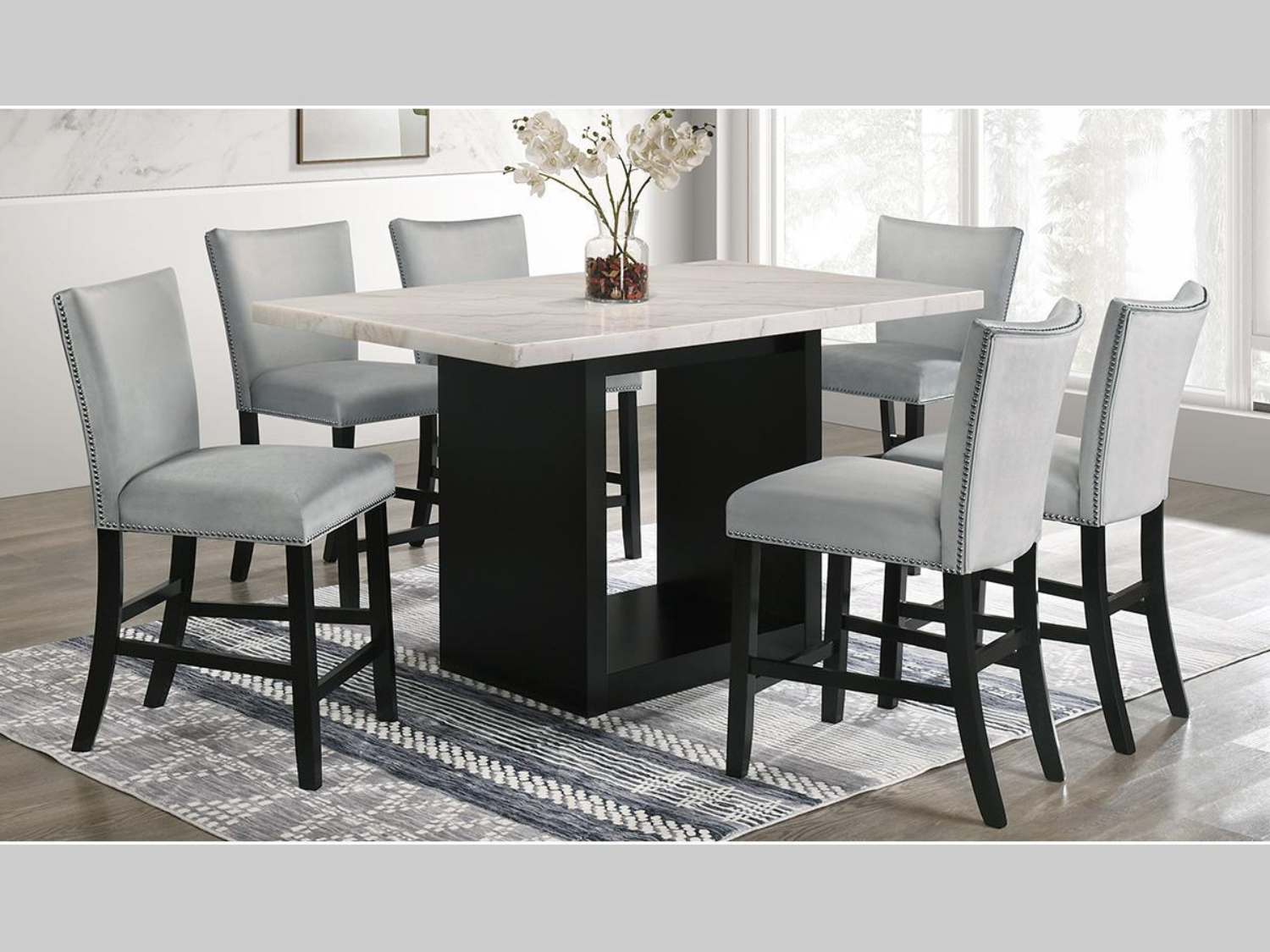 Folando 7 PC Counter Height Marble Dining Table Set