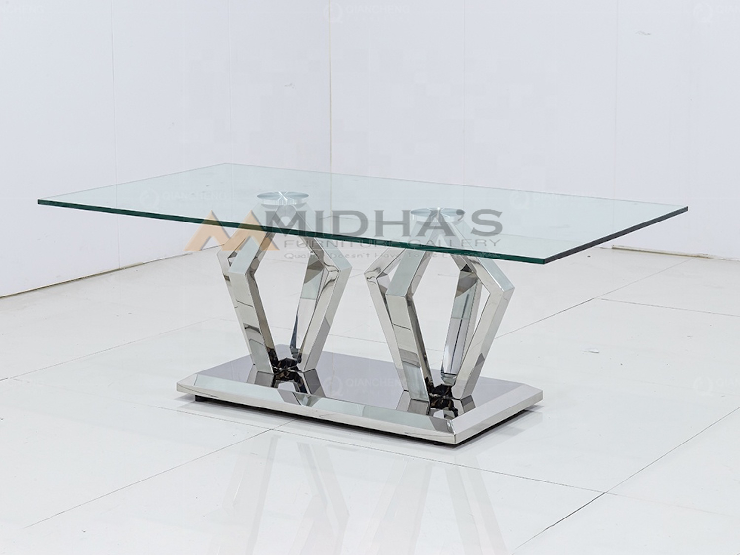 51 INCH Double Pedestal Coffee Table with Stainless Steel Legs