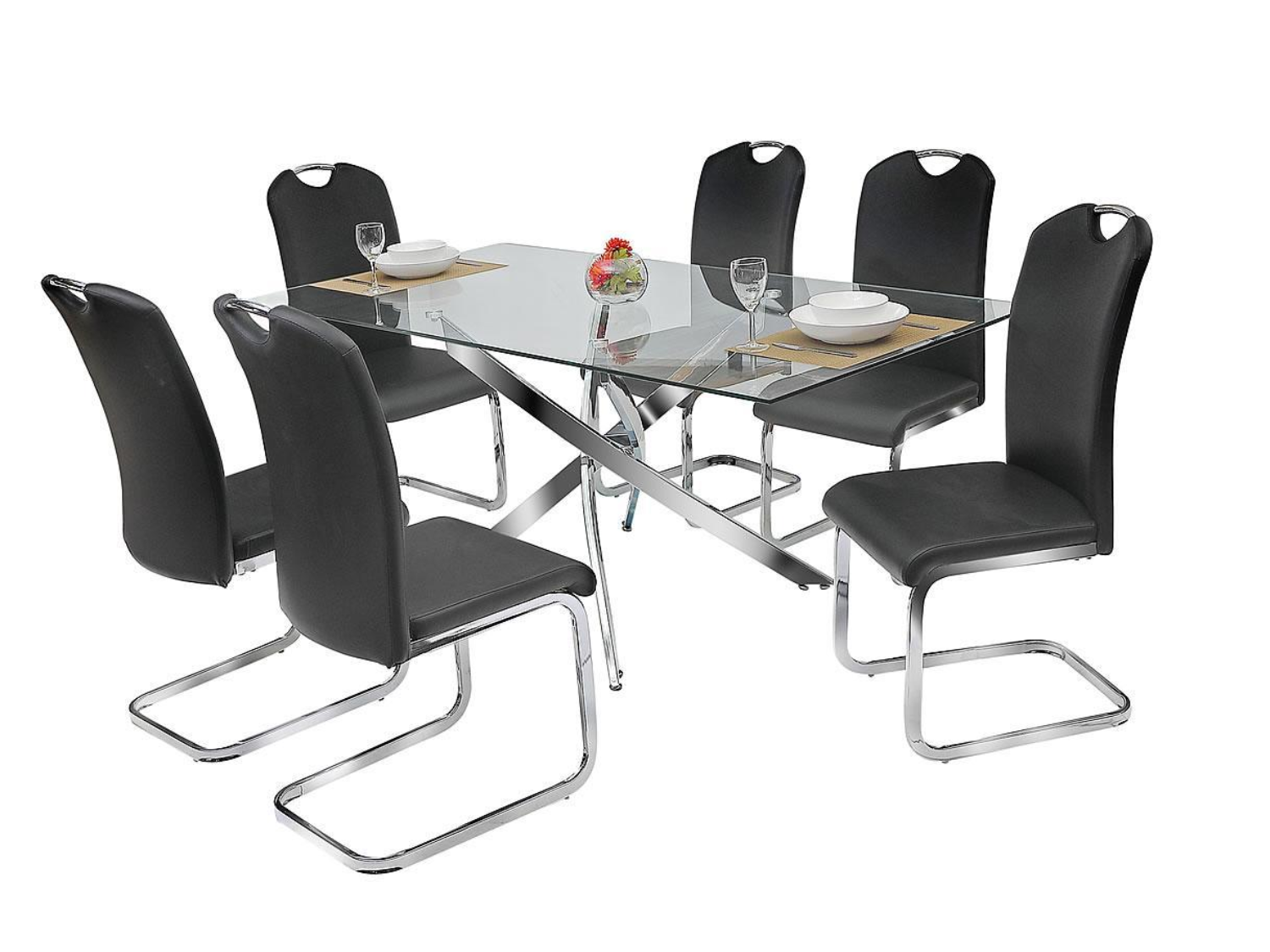 63 Inch Glass Top Modern 7-Piece Dining Set