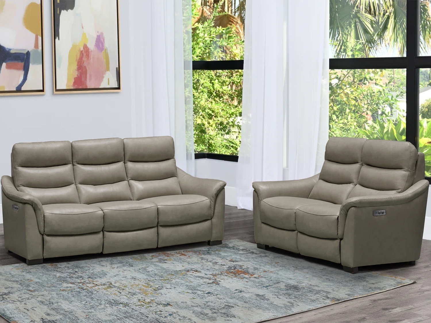 2 PC Power Recliner Sofa and Love Seat W/Adjustable Headrest and Lumbar Support