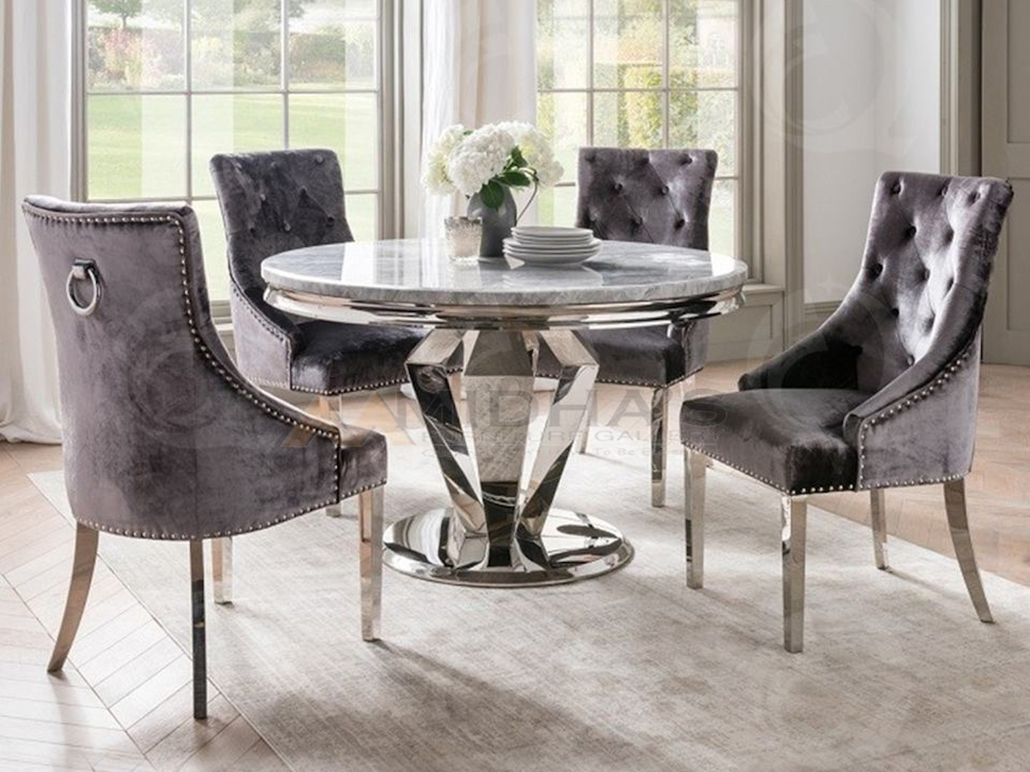 53 Inch Round Cultured Marble Dining Table Only