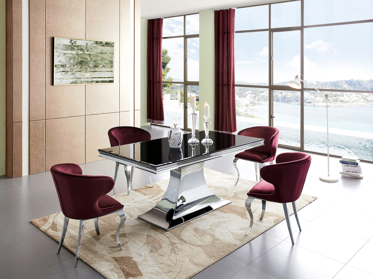 Modern Glass Dining Table Only W/ Stainless Steel Base