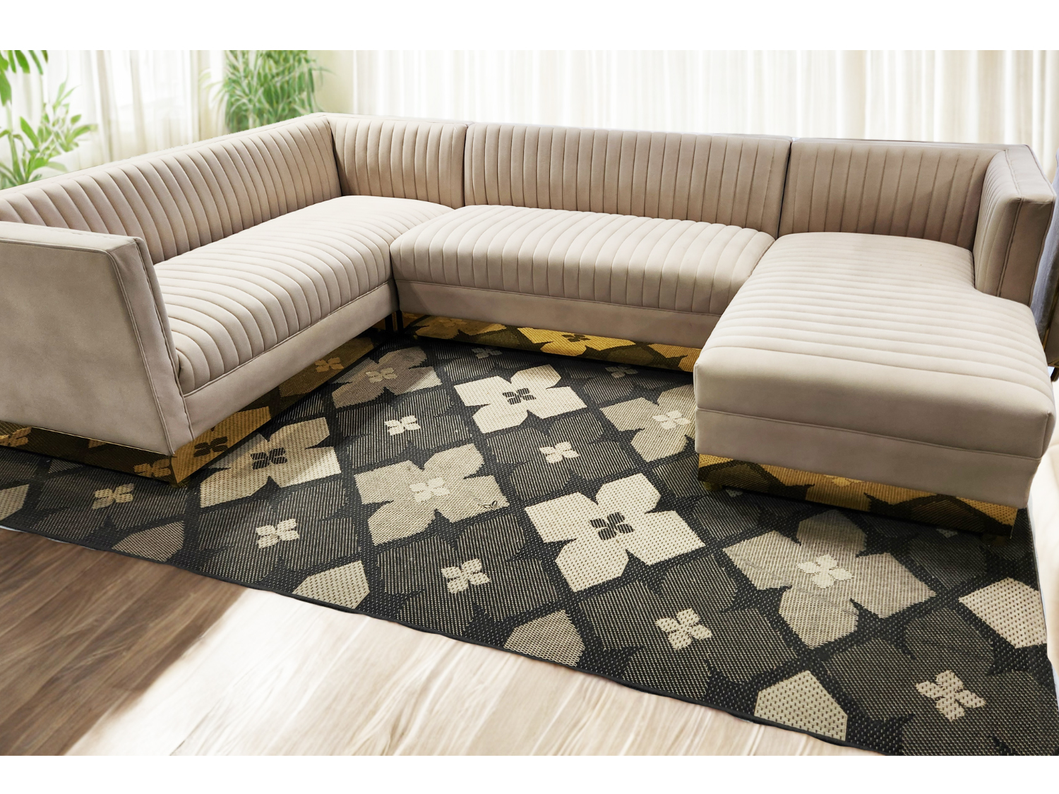 Designer Collection 3 PC Sectional W/Gold Stainless Steel Base