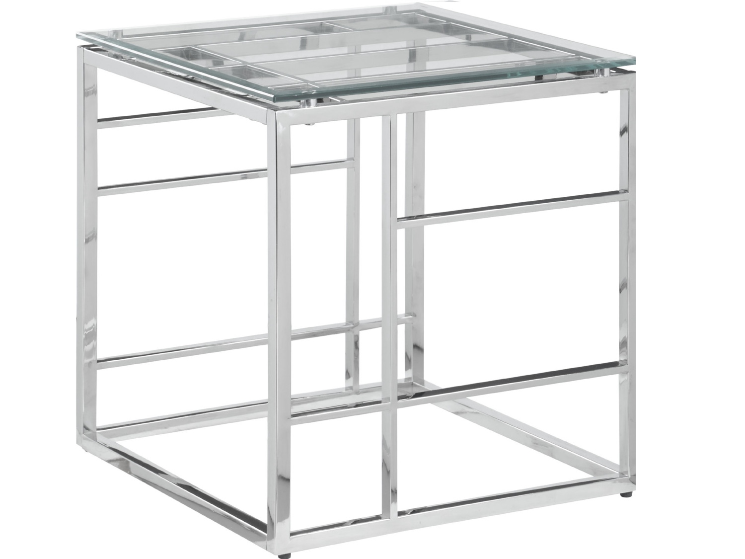 Chintaly 20 Inch Square End Table in Glass & Polished Steel