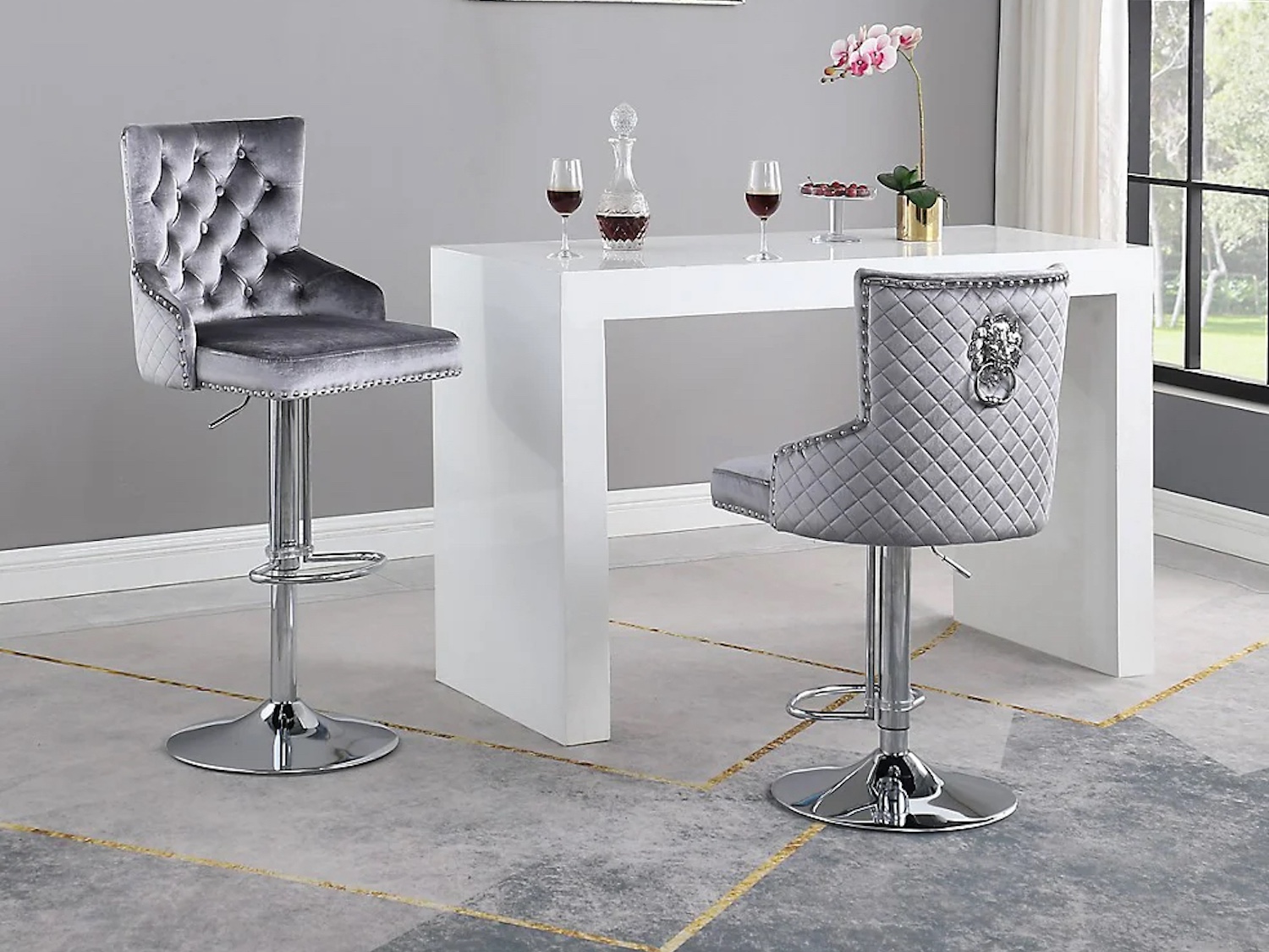 Leo Bartool (Set of Two) Grey Velvet