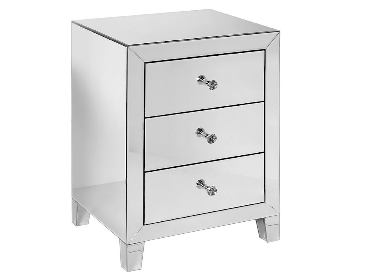 Mirror Glass Side Table Small 3 Drawer