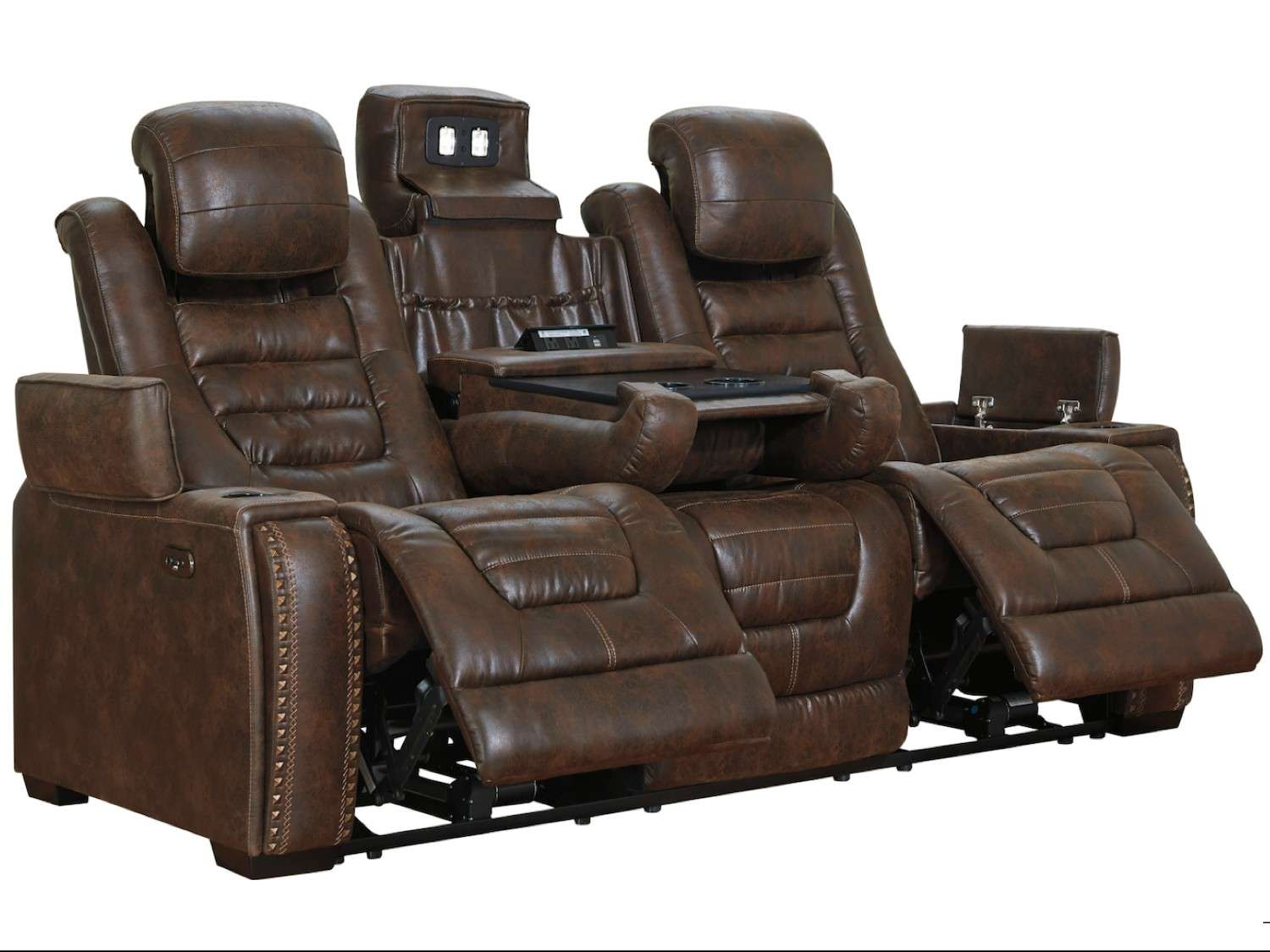 Ashley Game Zone Power Reclining Sofa Includes USB Charging Port & Power Adjustable Headrests