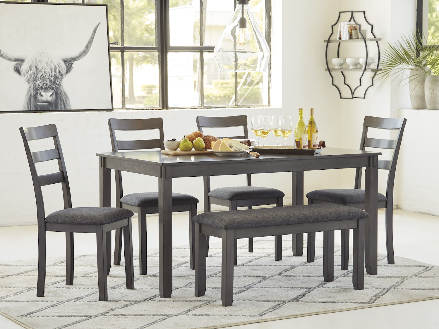 Ashley Bridson 6 PC RECT DRM Table Set with Ladderback Chairs