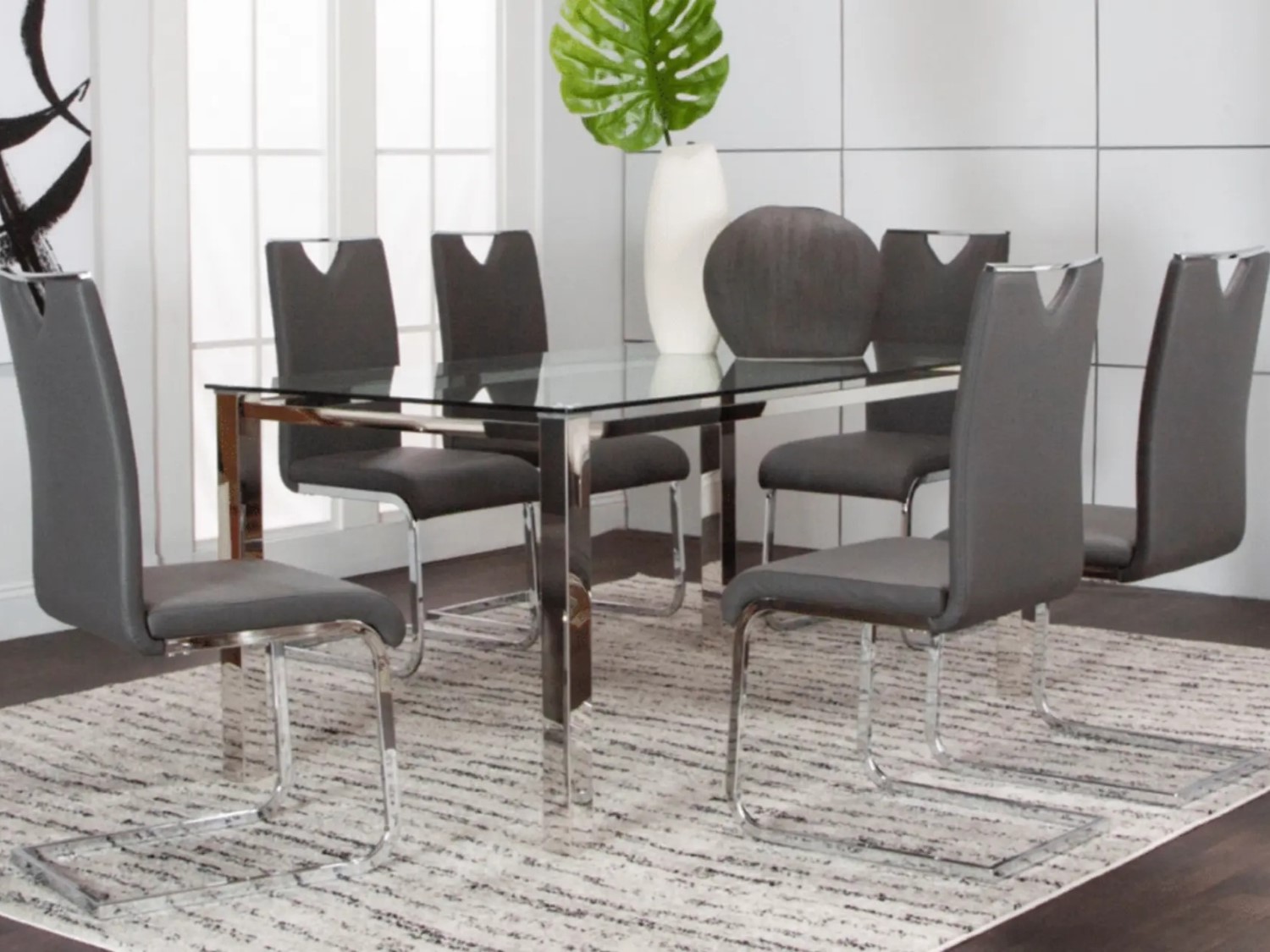 Skyline 5 PC Dining Set W/Dana Chairs Glass Top Dining Set