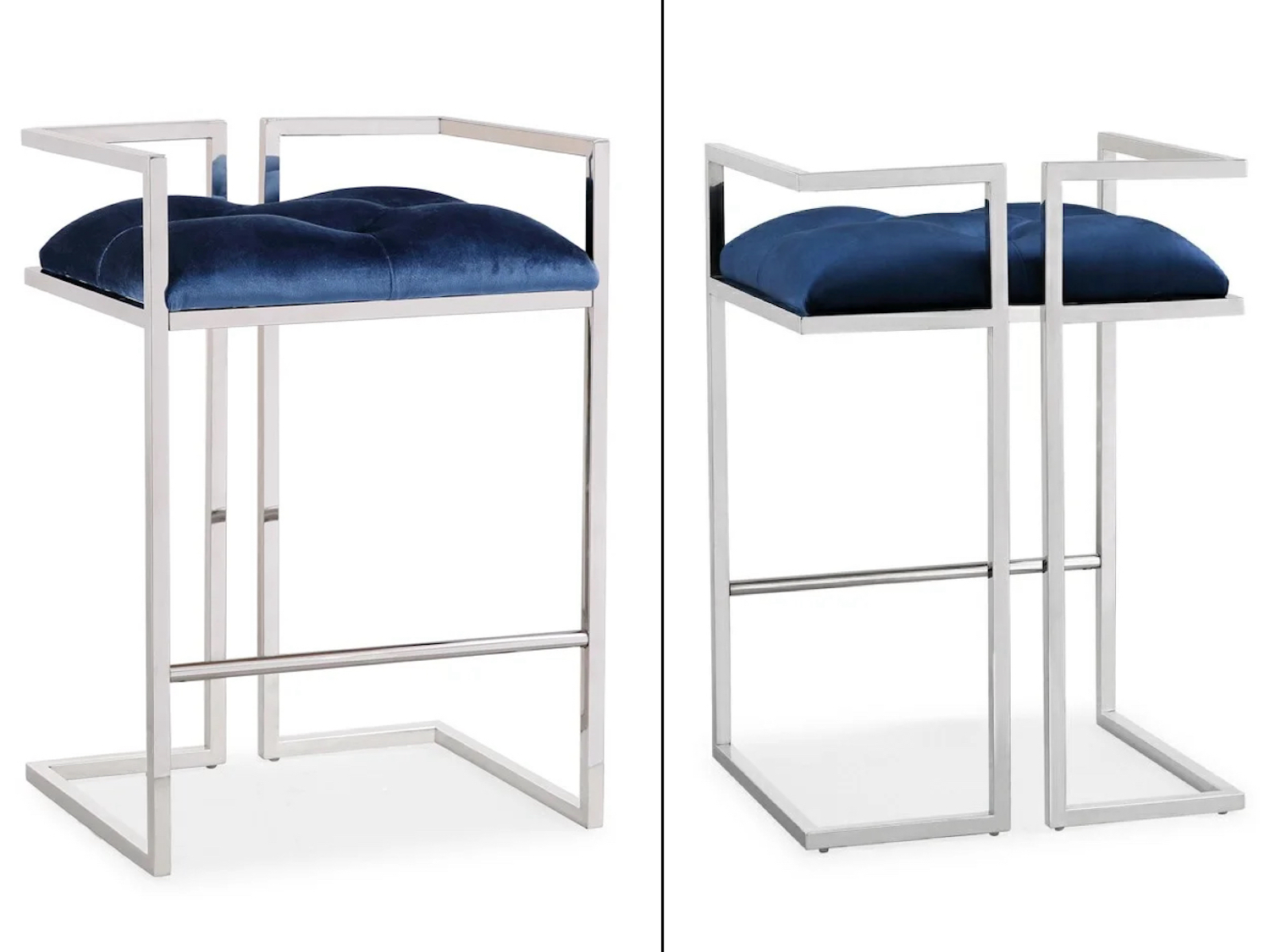 CORALIE Counter Chair Blue Velvet w/ steel base